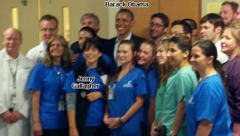 Jenny Gallagher with Barack Obama during his visit to UCH